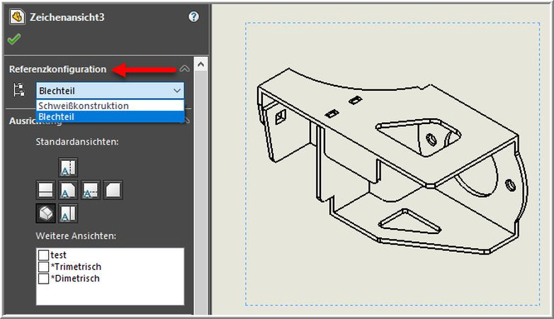 Dassault Konfigurationen in Zeichnungsansichten