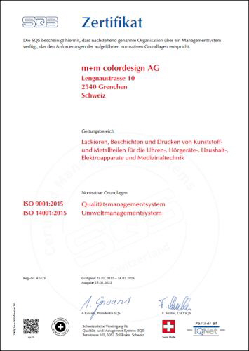 M+M Colordesign SQS Zertifikat